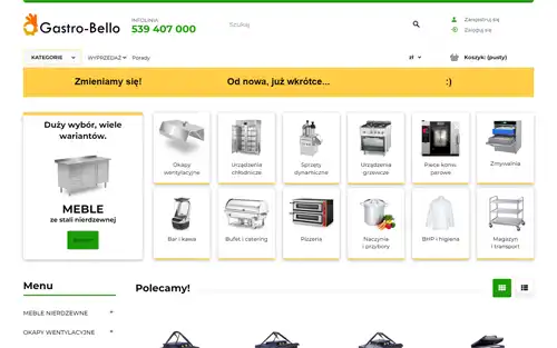 Sklep Wyposażenie gastronomii - meble nierdzewne, okapy, torby termiczne 