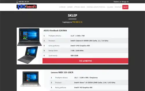Sklep pc-tech.pl - laptopy i części komputerowe nowe i używane